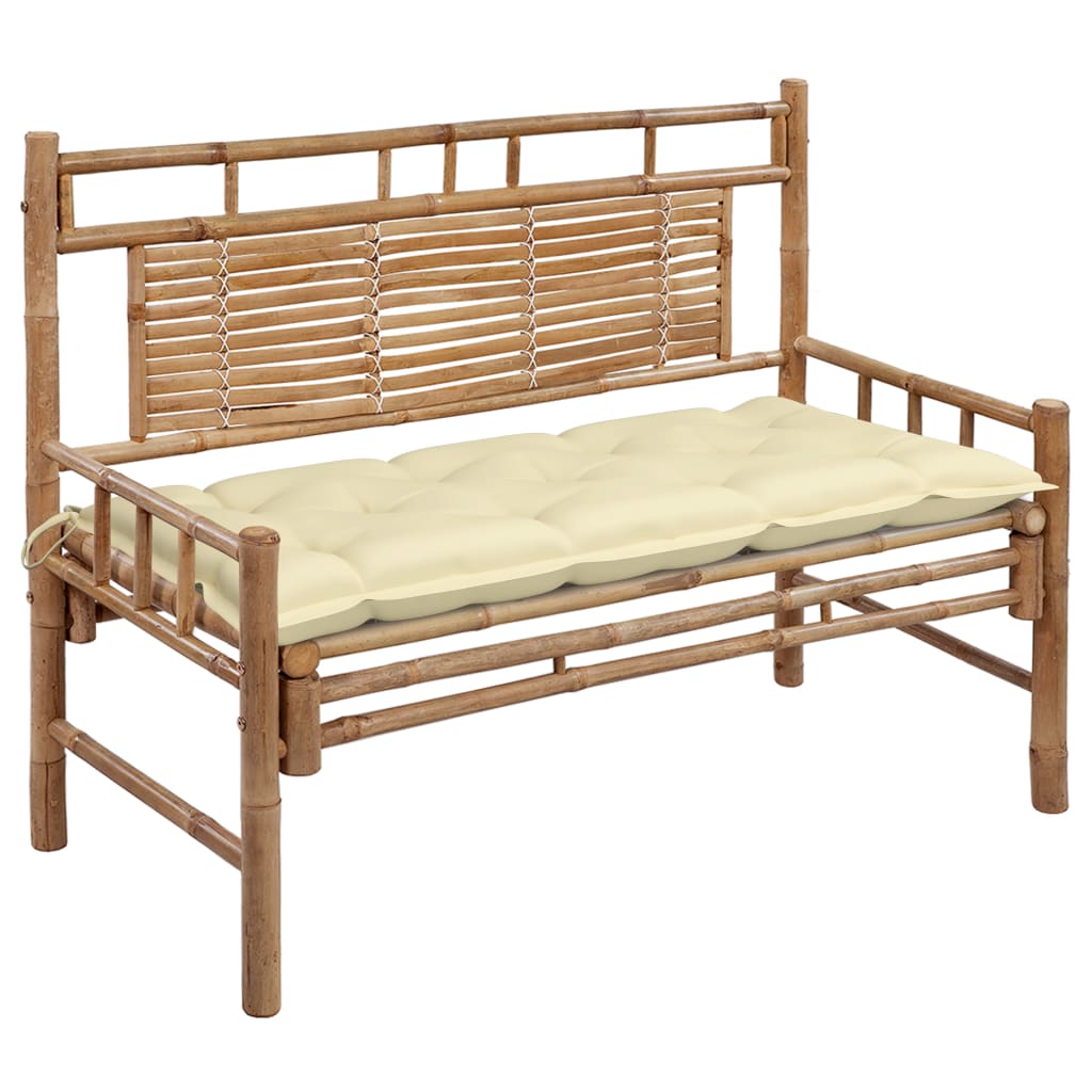 Banc De Jardin Avec Coussin 120 Cm Bambou Crème