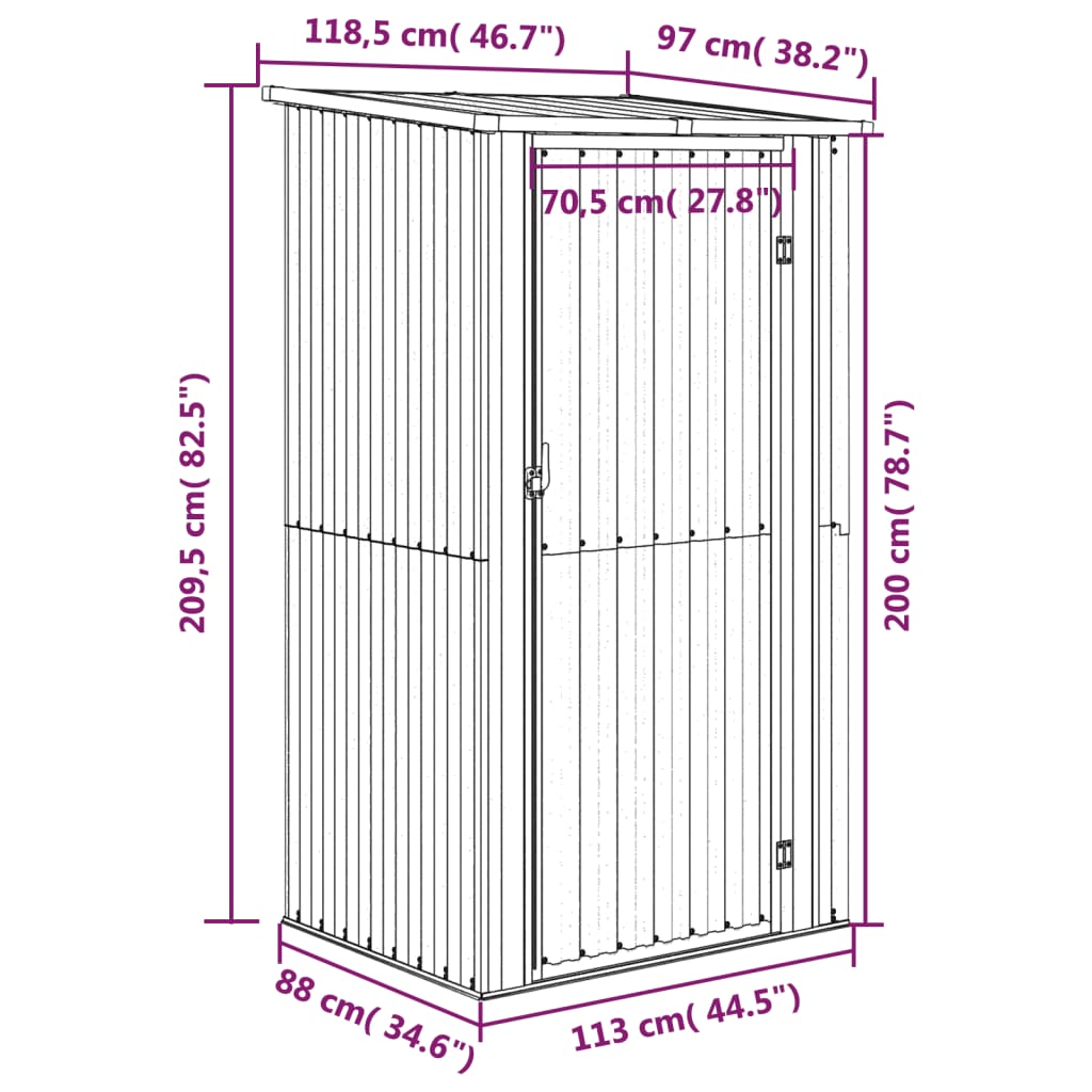 Abri De Jardin 118,5X97X209,5 Cm Acier Galvanisé