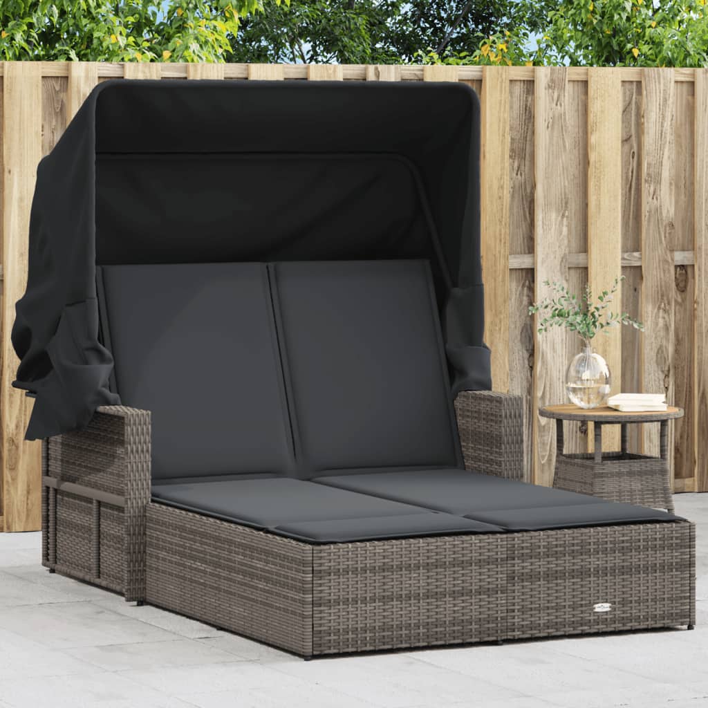 Chaise Longue Double Avec Auvent Et Coussins Poly Rotin