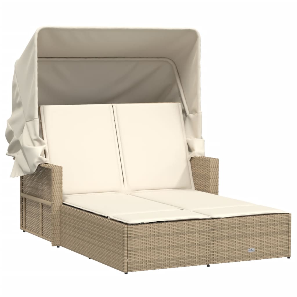 Chaise Longue Double Avec Auvent Et Coussins Poly Rotin