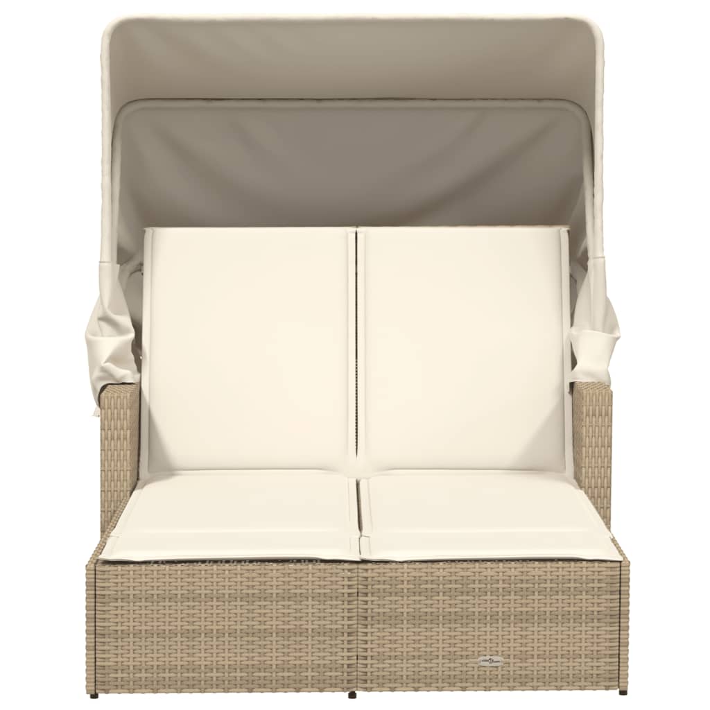 Chaise Longue Double Avec Auvent Et Coussins Poly Rotin