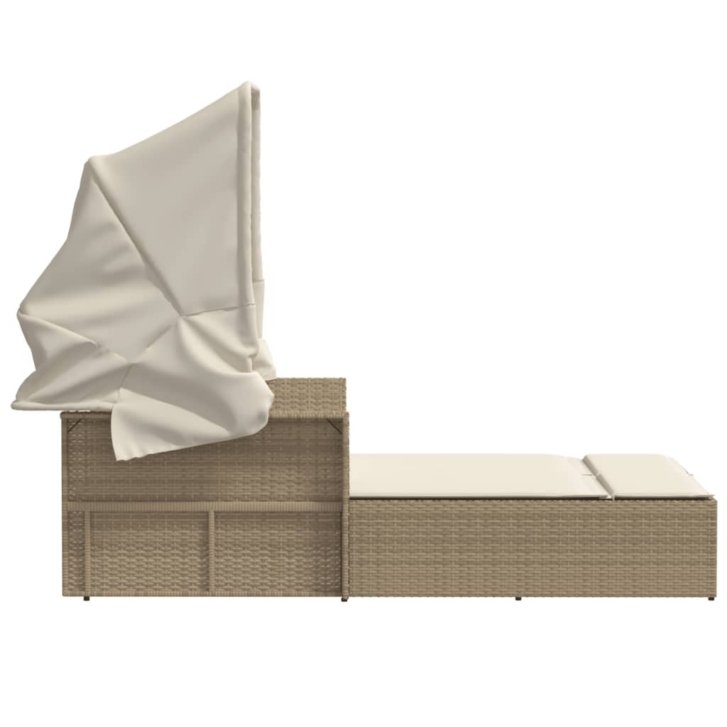 Chaise Longue Double Avec Auvent Et Coussins Poly Rotin
