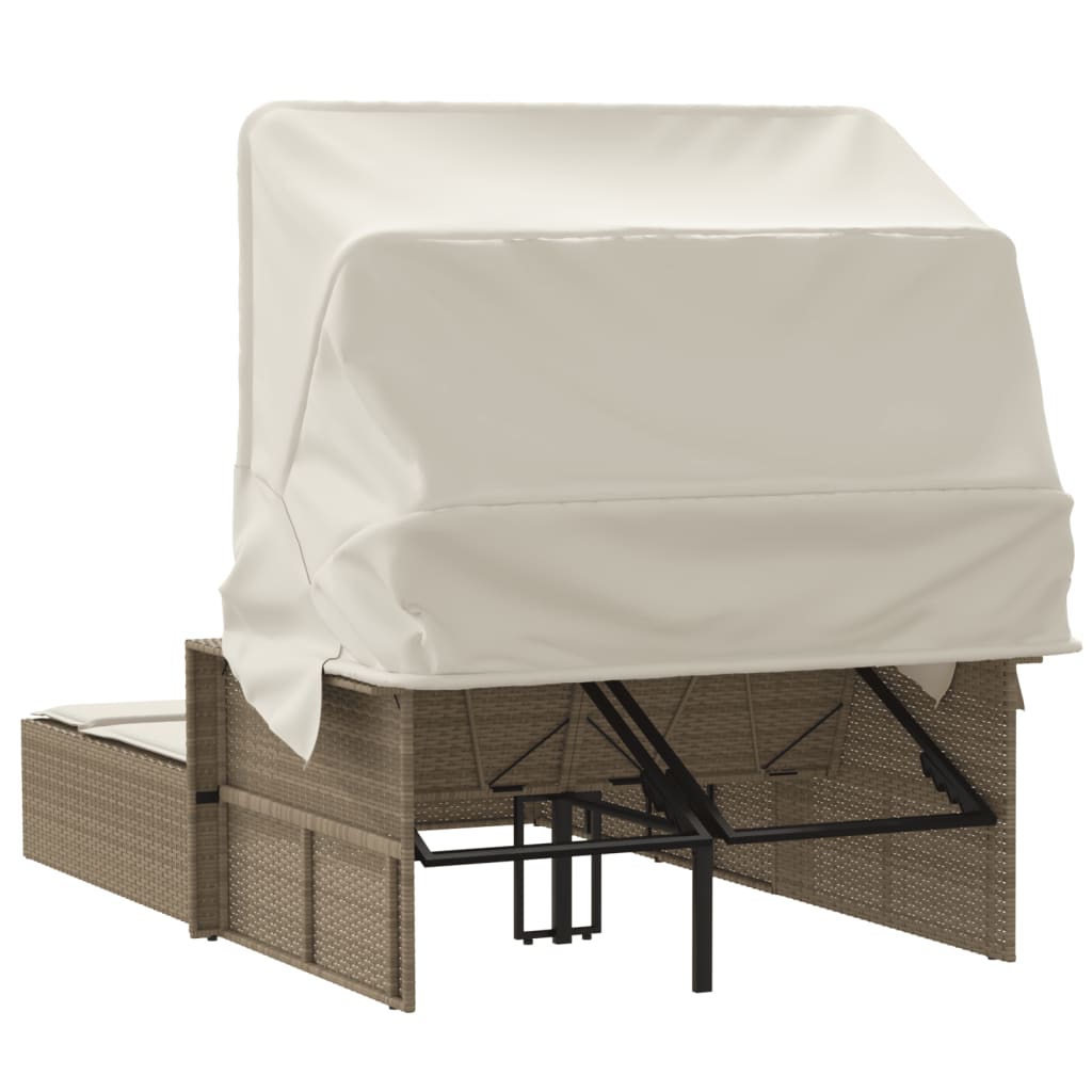 Chaise Longue Double Avec Auvent Et Coussins Poly Rotin
