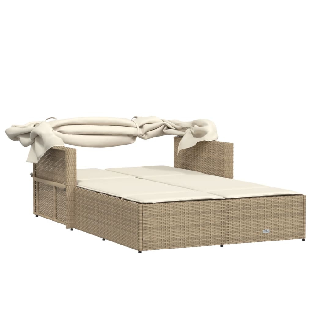 Chaise Longue Double Avec Auvent Et Coussins Poly Rotin