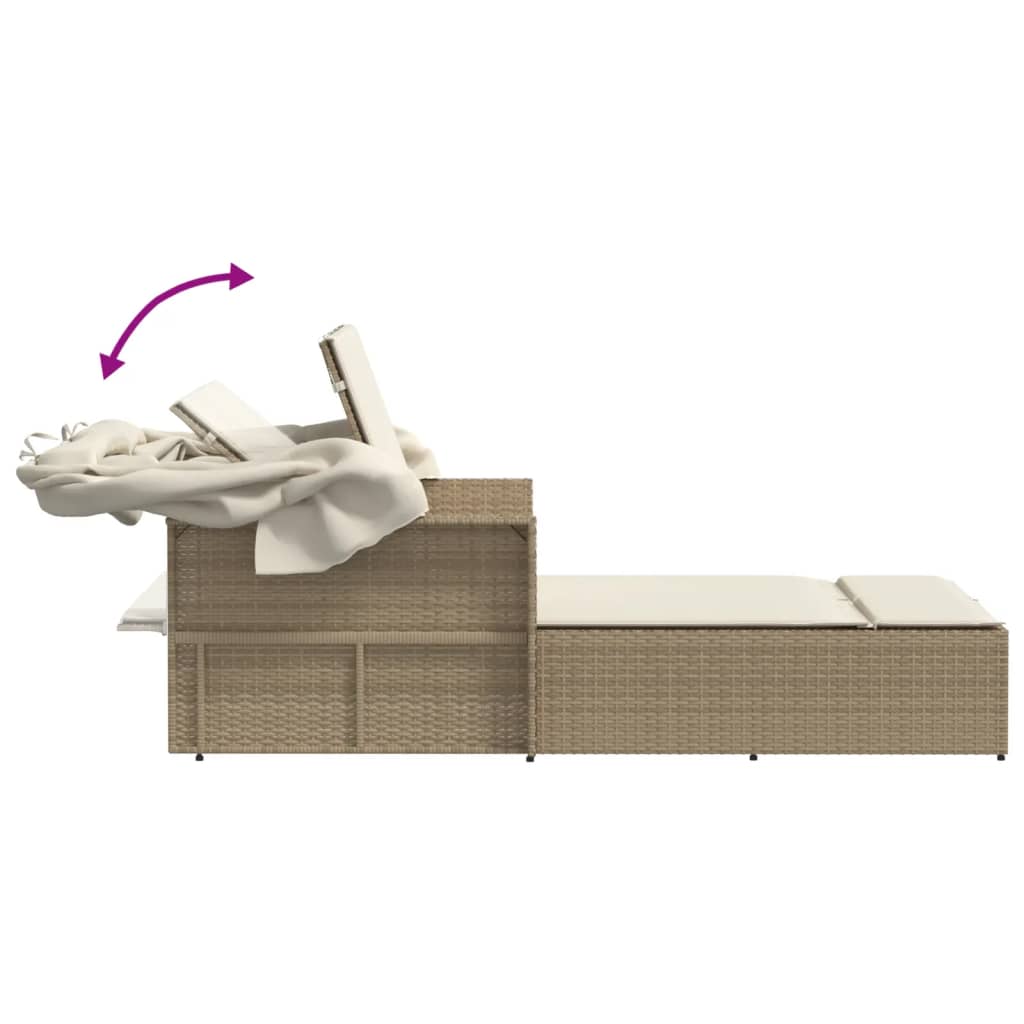 Chaise Longue Double Avec Auvent Et Coussins Poly Rotin