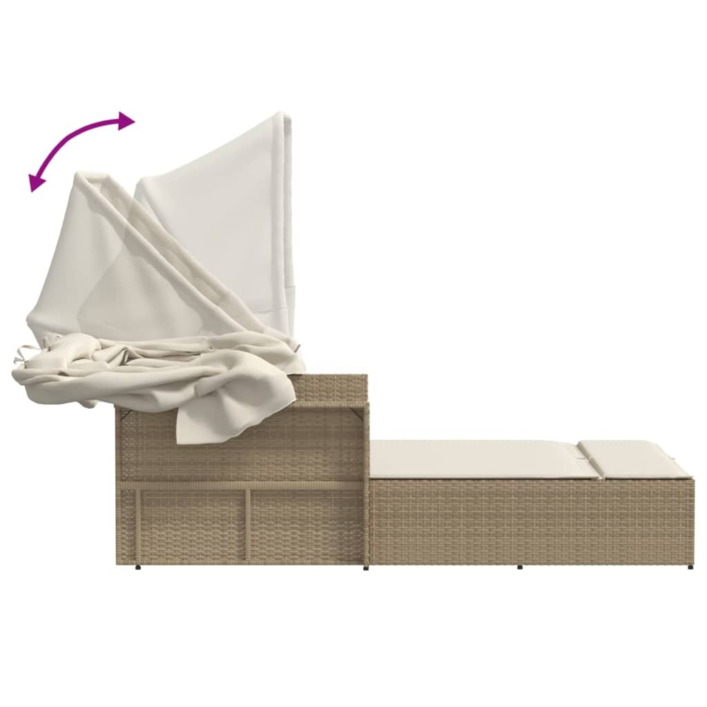 Chaise Longue Double Avec Auvent Et Coussins Poly Rotin