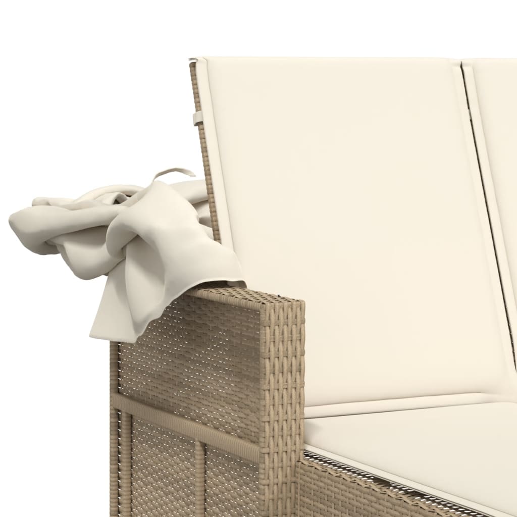 Chaise Longue Double Avec Auvent Et Coussins Poly Rotin