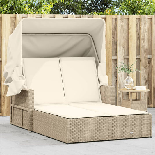Chaise Longue Double Avec Auvent Et Coussins Poly Rotin
