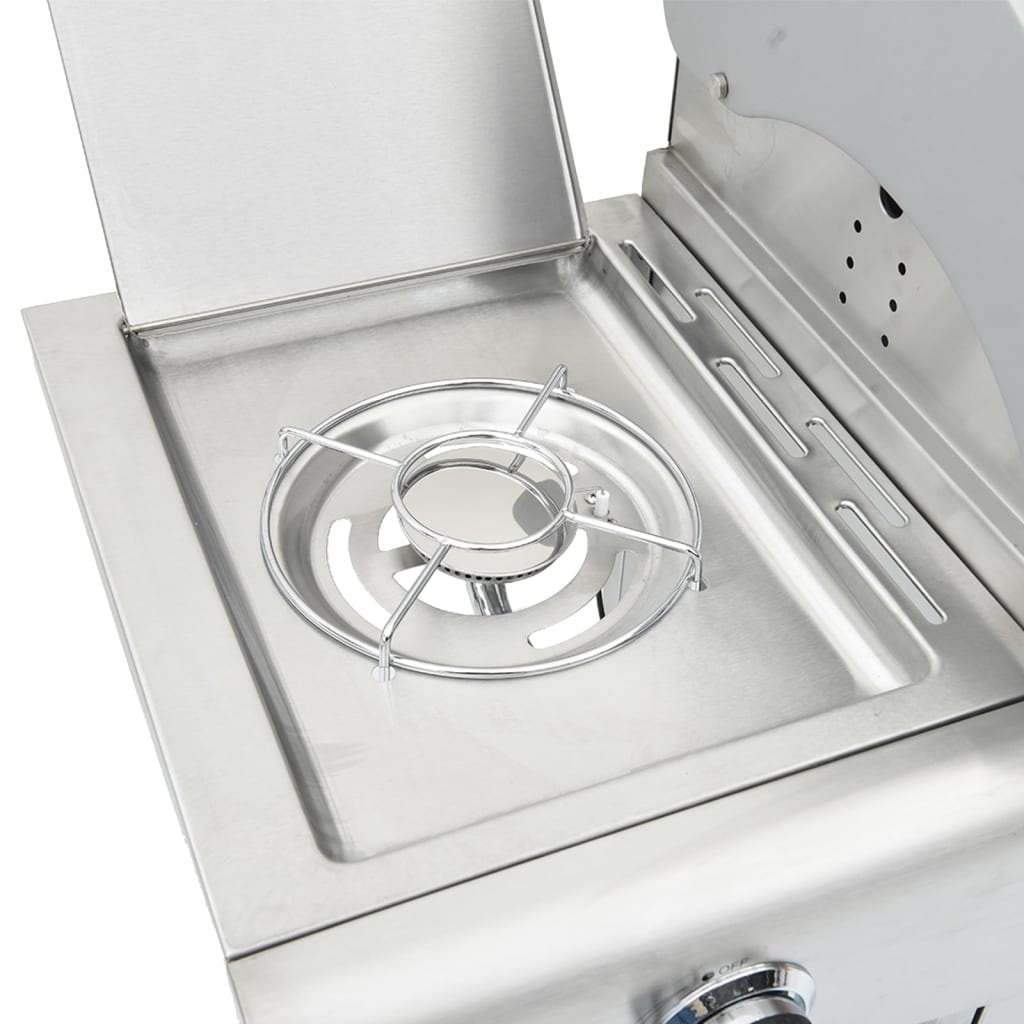 Barbecue À Gaz Avec 7 Brûleurs Argent Acier Inoxydable Chêne Marron