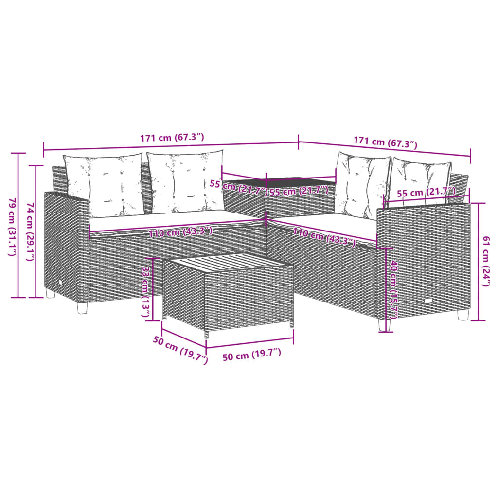 Canapé De Jardin Avec Table Et Coussins En Forme De L Gris Sonoma Gris
