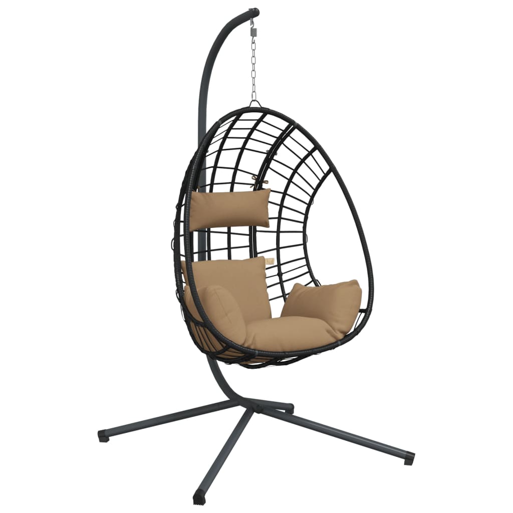 Chaise Suspendue En Forme D'œuf Et Support Taupe Rotin Et Acier