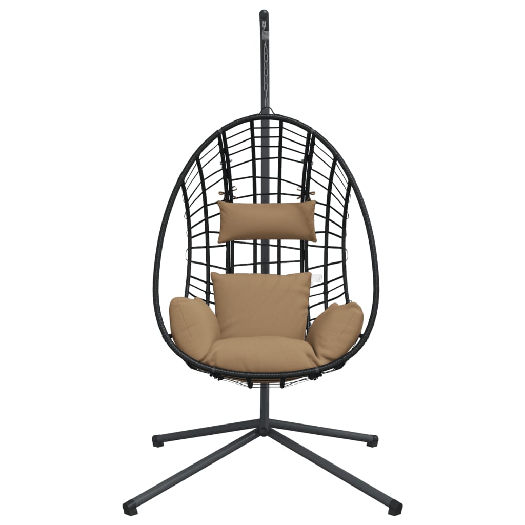 Chaise Suspendue En Forme D'œuf Et Support Taupe Rotin Et Acier