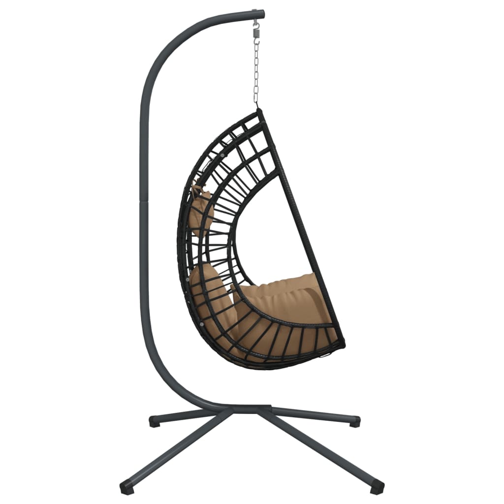 Chaise Suspendue En Forme D'œuf Et Support Taupe Rotin Et Acier