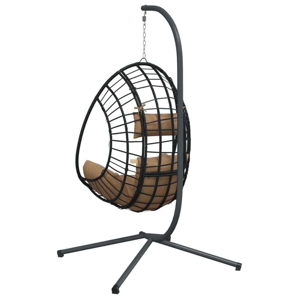 Chaise Suspendue En Forme D'œuf Et Support Taupe Rotin Et Acier