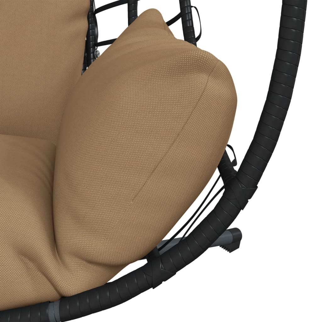 Chaise Suspendue En Forme D'œuf Et Support Taupe Rotin Et Acier