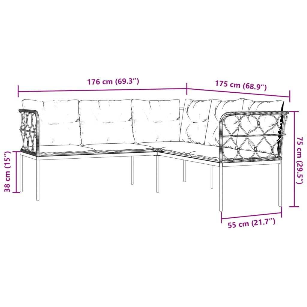 Canapé De Jardin Avec Coussins Forme De L Noir Acier Textilène