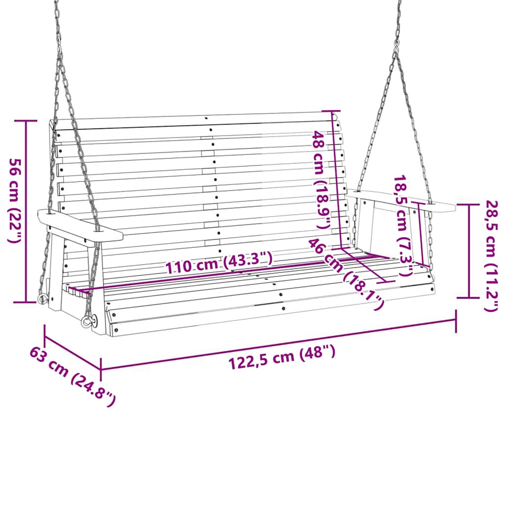 Banc De Balançoire De Jardin Chaînes En Métal Bois Massif Sapin