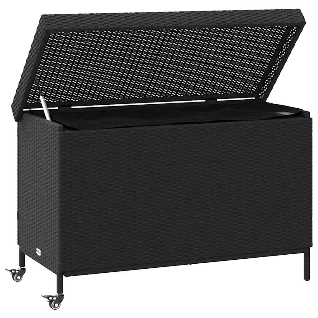 Boîte De Rangement De Jardin Et Roues Noir Résine Tressée