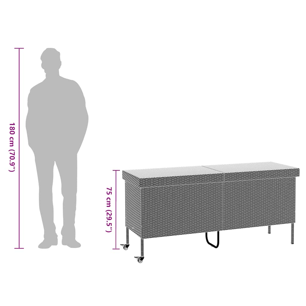 Boîte Rangement Jardin Roues Marron 160X55X75 Cm Résine Tressée