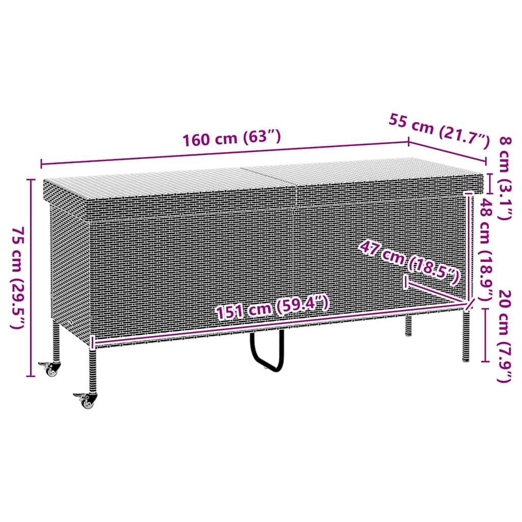 Boîte Rangement Jardin Roues Marron 160X55X75 Cm Résine Tressée